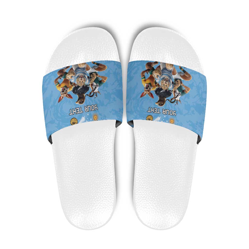Custom Rugby Southern Hemisphere Slide Sandals Argentina AUNZ South Africa Mascot Blue LT9
