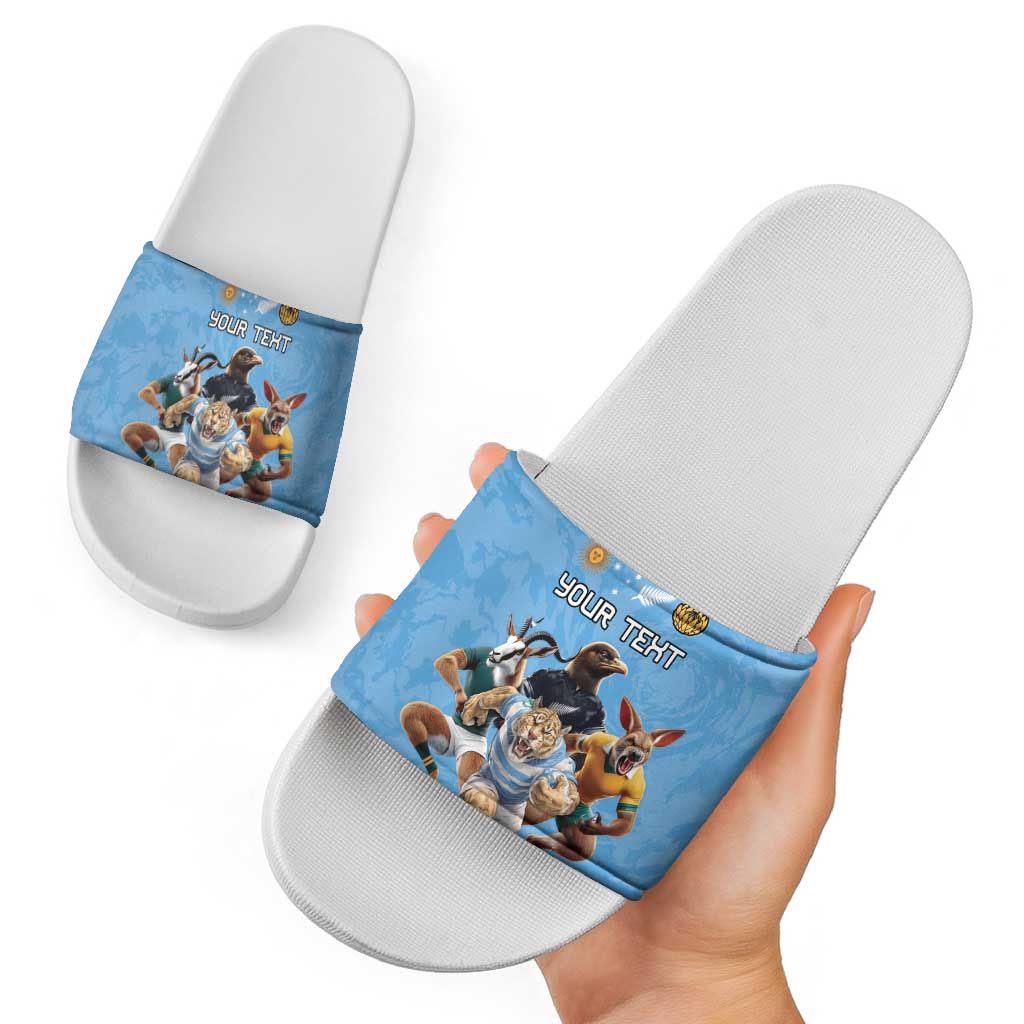 Custom Rugby Southern Hemisphere Slide Sandals Argentina AUNZ South Africa Mascot Blue LT9