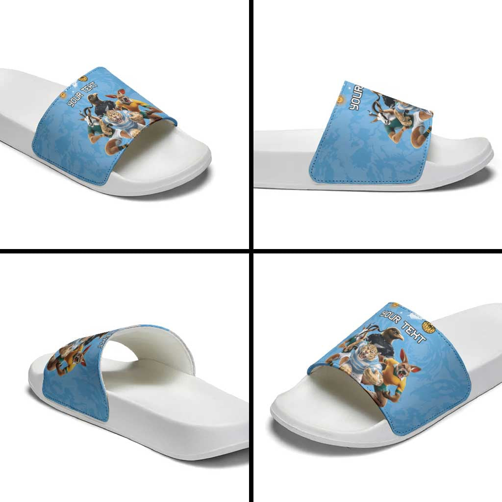 Custom Rugby Southern Hemisphere Slide Sandals Argentina AUNZ South Africa Mascot Blue LT9