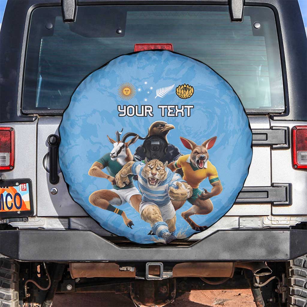 Custom Rugby Southern Hemisphere Spare Tire Cover Argentina AUNZ South Africa Mascot Blue LT9