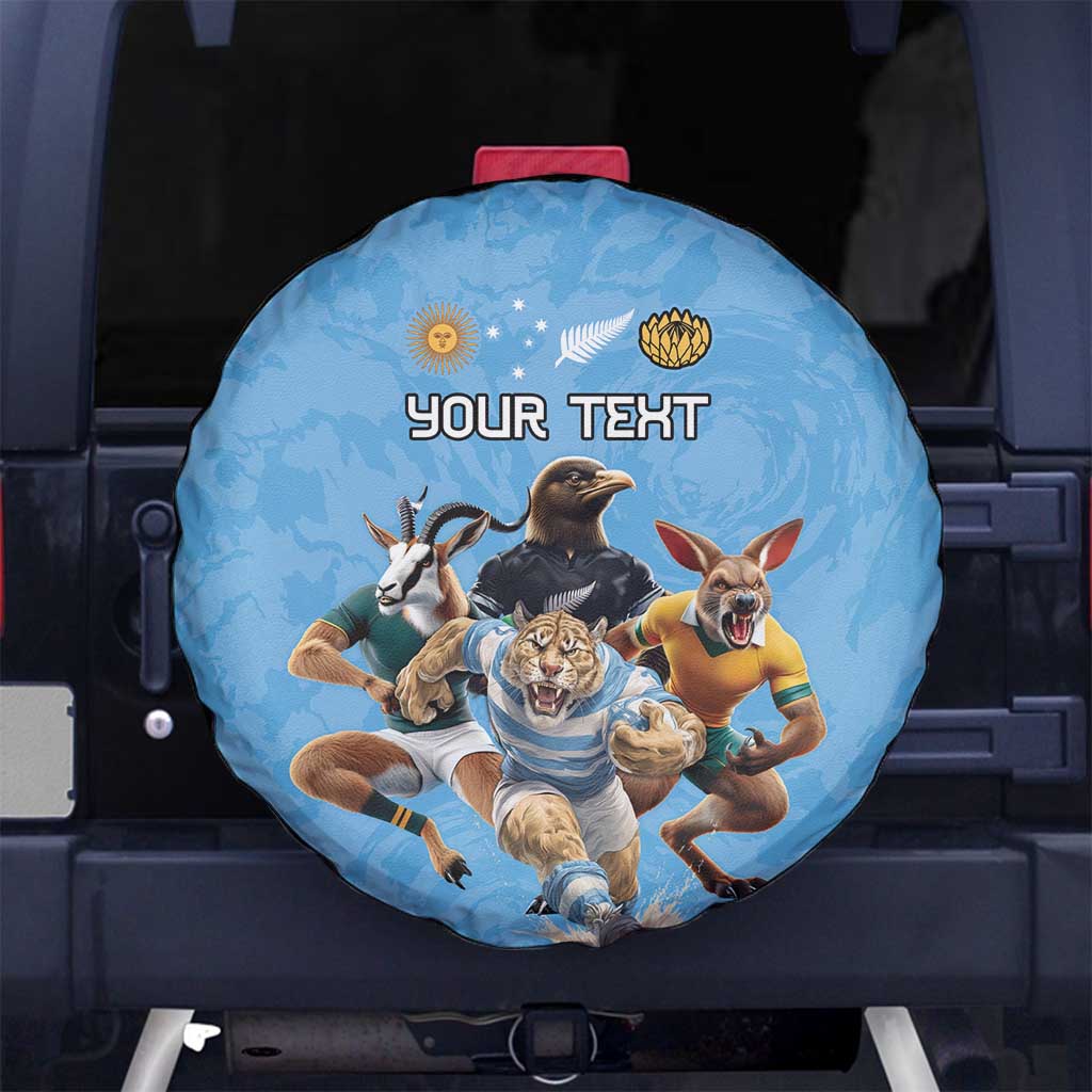 Custom Rugby Southern Hemisphere Spare Tire Cover Argentina AUNZ South Africa Mascot Blue LT9