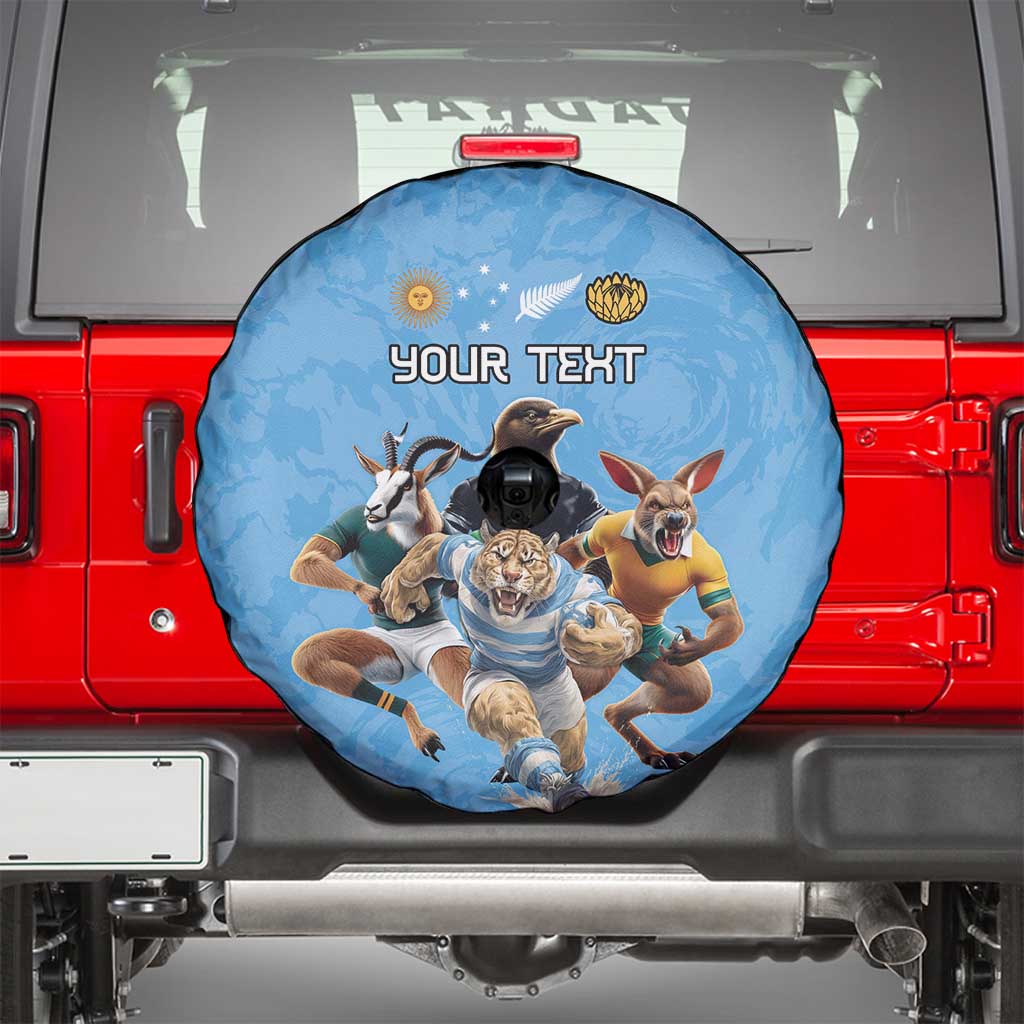 Custom Rugby Southern Hemisphere Spare Tire Cover Argentina AUNZ South Africa Mascot Blue LT9