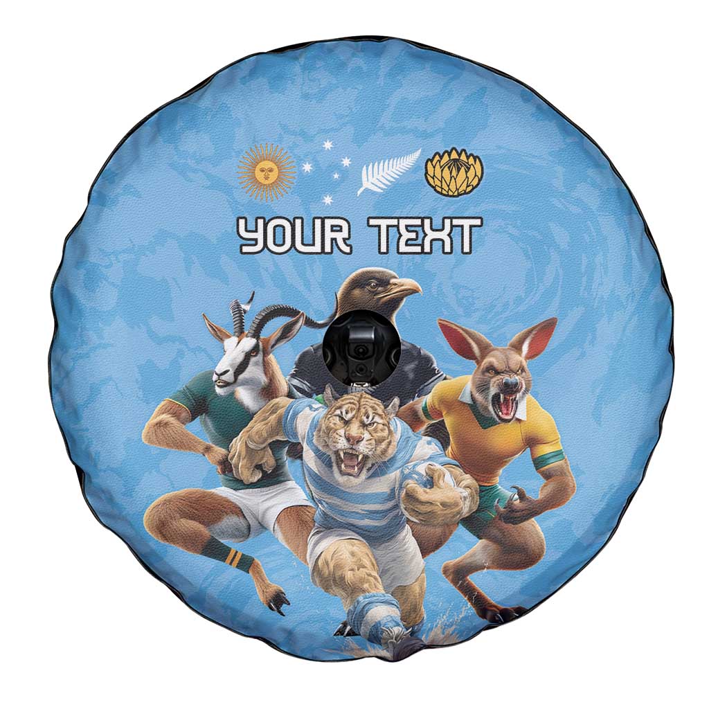 Custom Rugby Southern Hemisphere Spare Tire Cover Argentina AUNZ South Africa Mascot Blue LT9