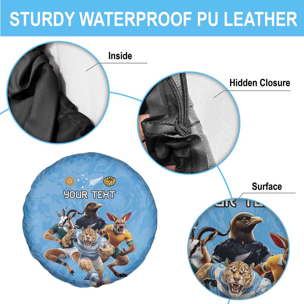 Custom Rugby Southern Hemisphere Spare Tire Cover Argentina AUNZ South Africa Mascot Blue LT9