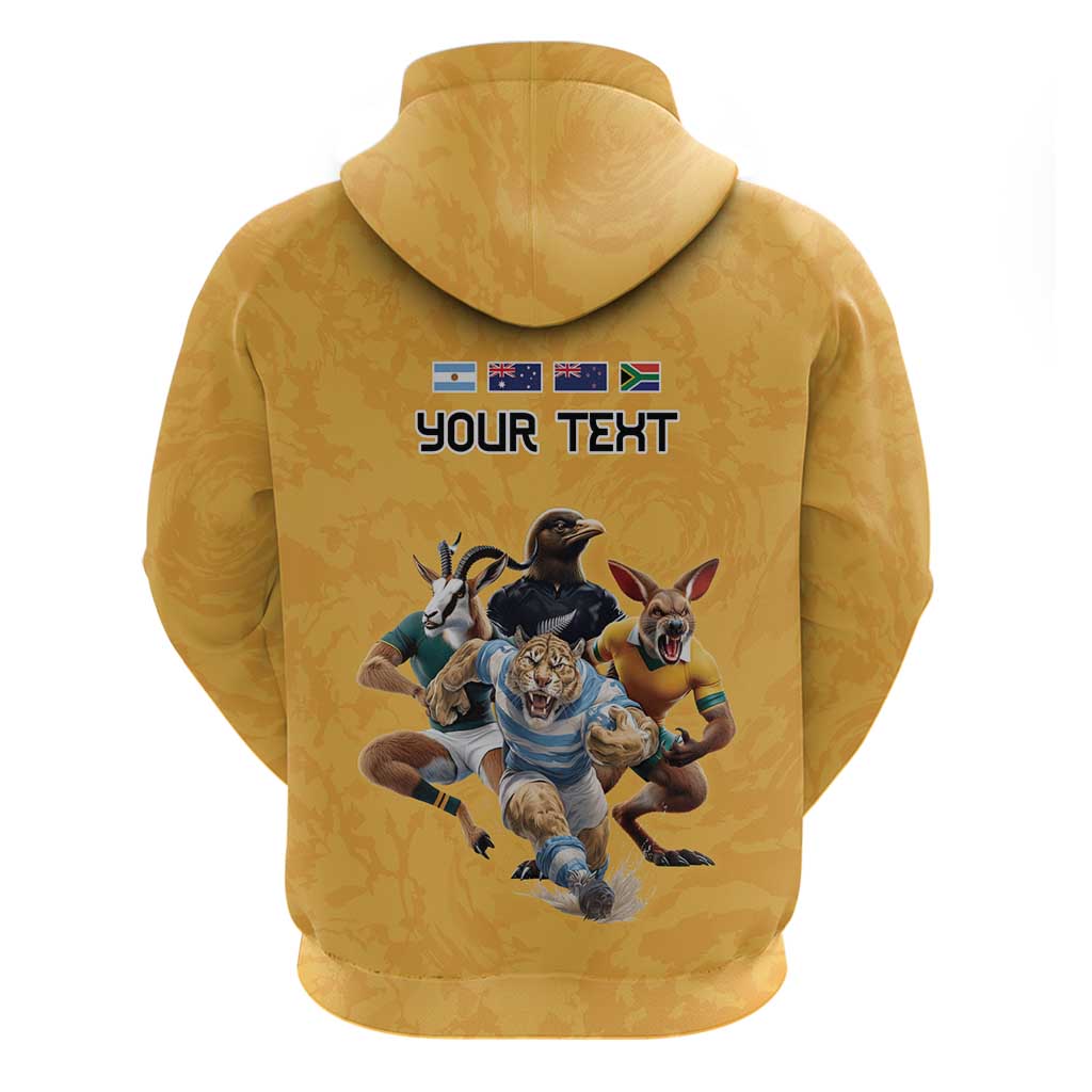 Custom Rugby Southern Hemisphere Hoodie Argentina AUNZ South Africa Mascot Gold LT9