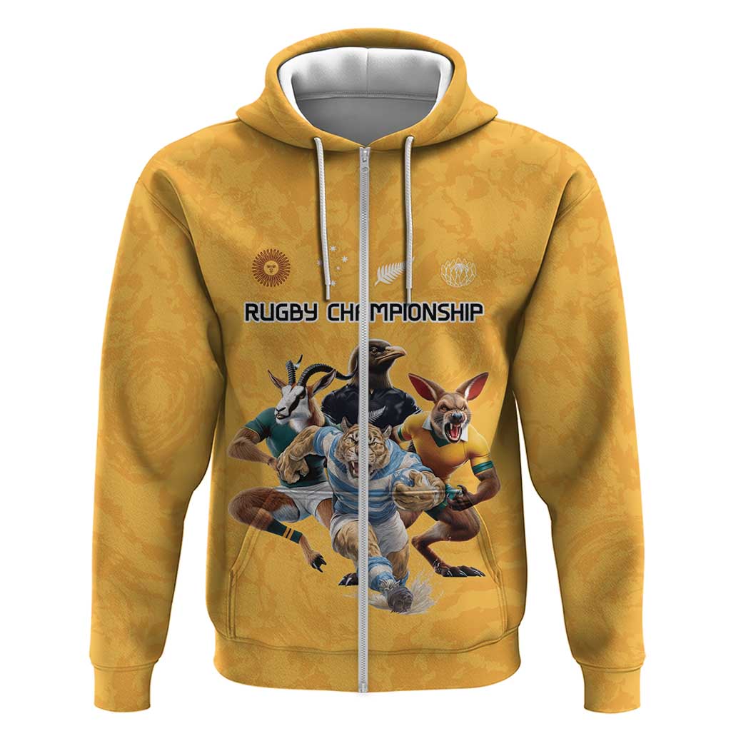 Custom Rugby Southern Hemisphere Hoodie Argentina AUNZ South Africa Mascot Gold LT9