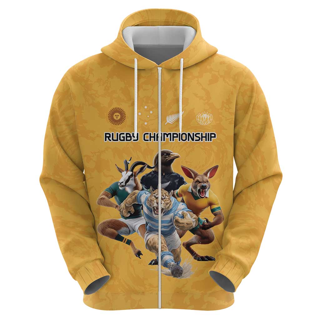 Custom Rugby Southern Hemisphere Hoodie Argentina AUNZ South Africa Mascot Gold LT9