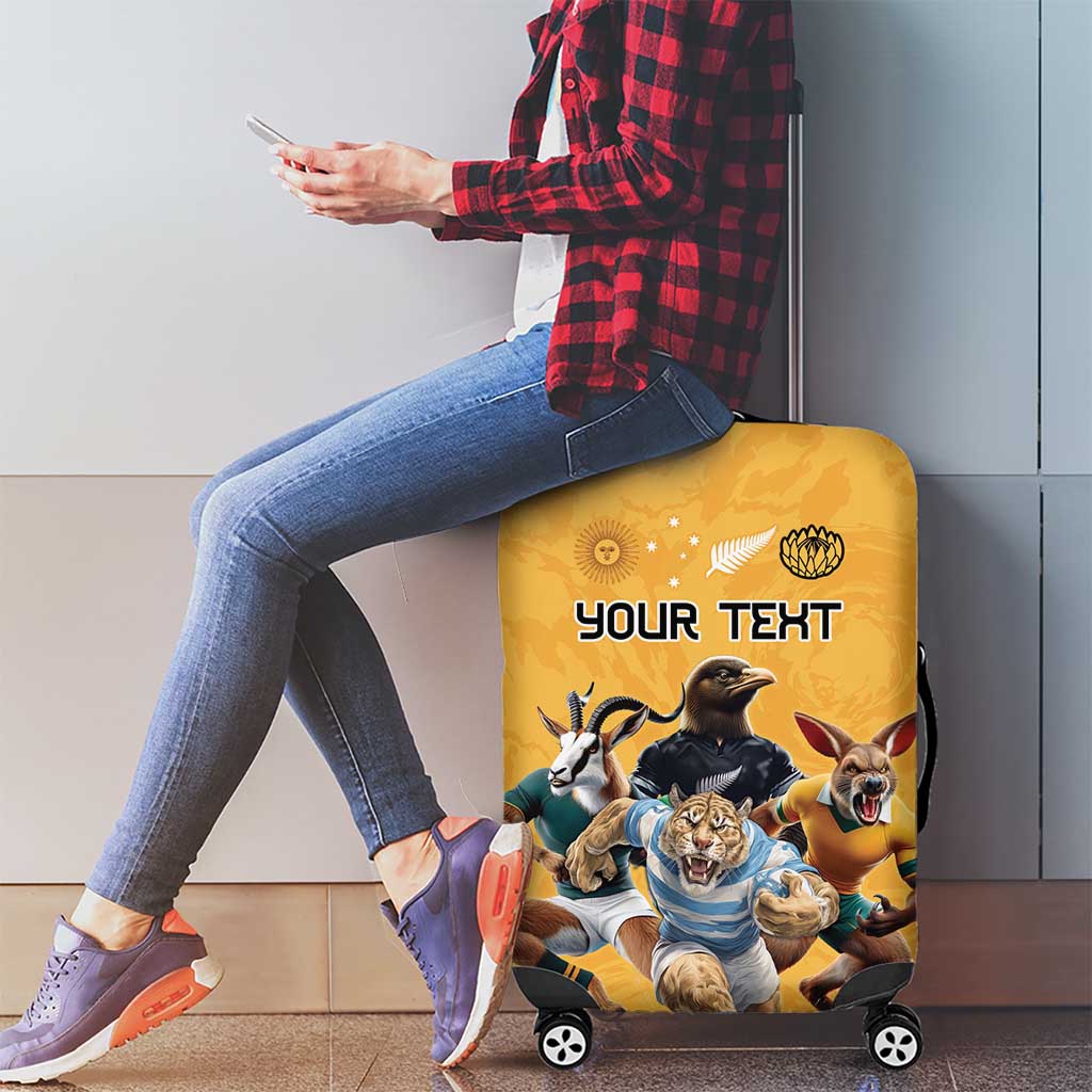 Custom Rugby Southern Hemisphere Luggage Cover Argentina AUNZ South Africa Mascot Gold LT9