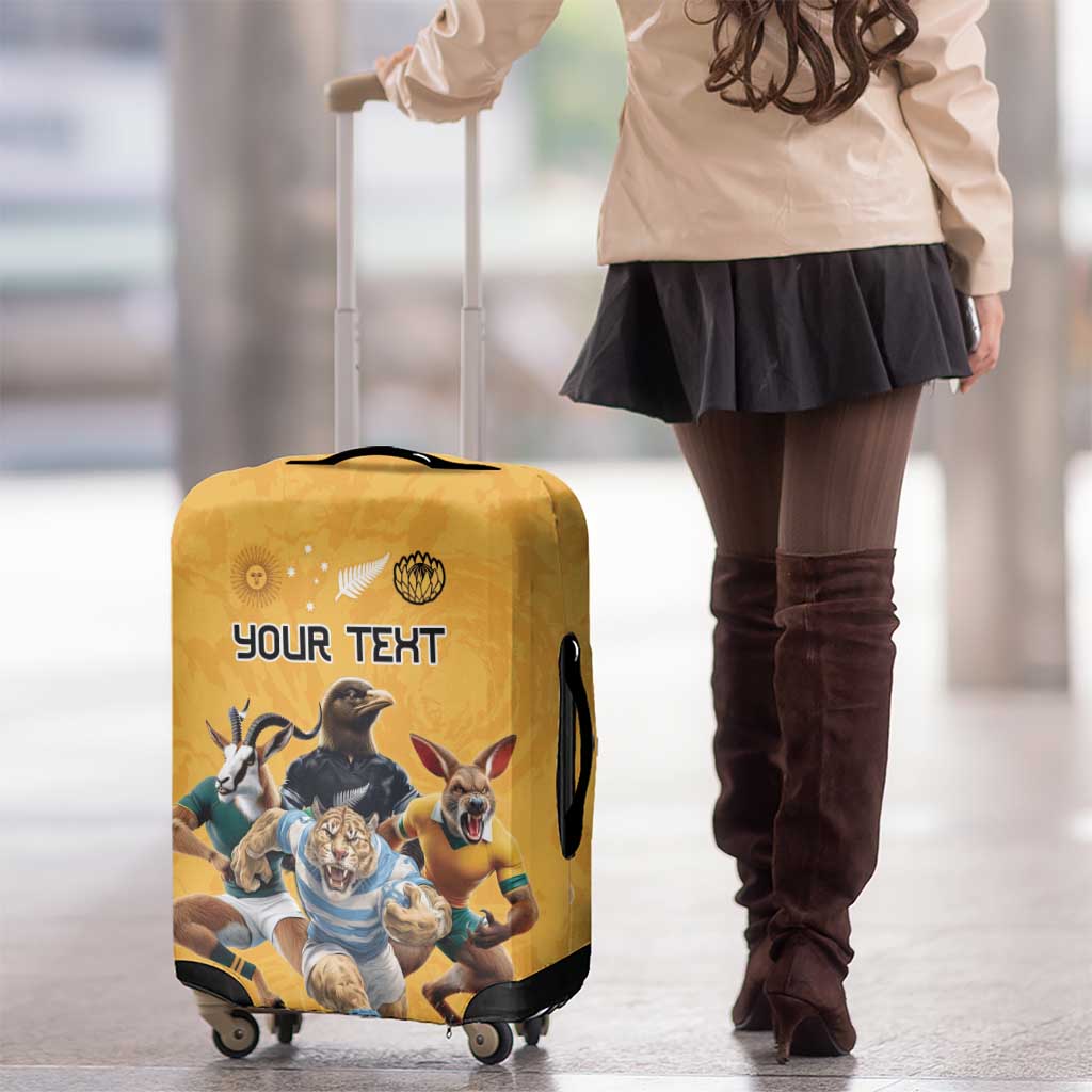 Custom Rugby Southern Hemisphere Luggage Cover Argentina AUNZ South Africa Mascot Gold LT9