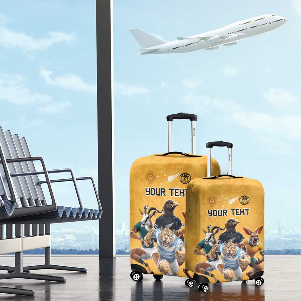 Custom Rugby Southern Hemisphere Luggage Cover Argentina AUNZ South Africa Mascot Gold LT9