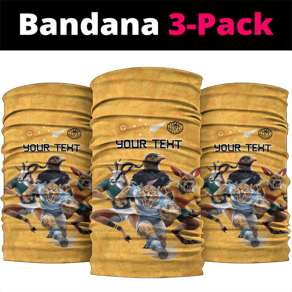 Custom Rugby Southern Hemisphere Neck Gaiter Argentina AUNZ South Africa Mascot Gold LT9