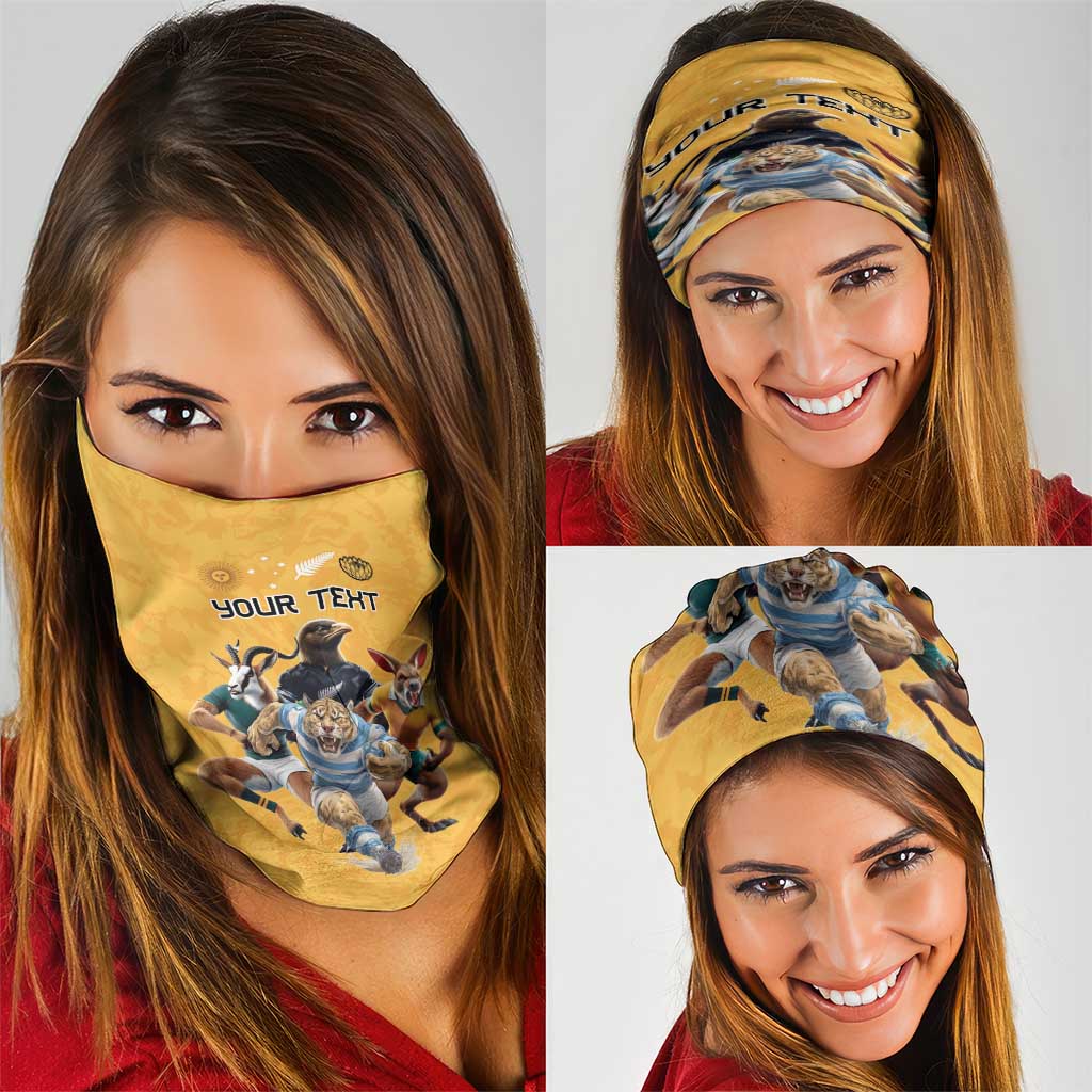 Custom Rugby Southern Hemisphere Neck Gaiter Argentina AUNZ South Africa Mascot Gold LT9