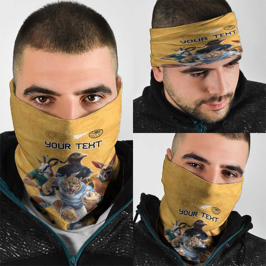 Custom Rugby Southern Hemisphere Neck Gaiter Argentina AUNZ South Africa Mascot Gold LT9