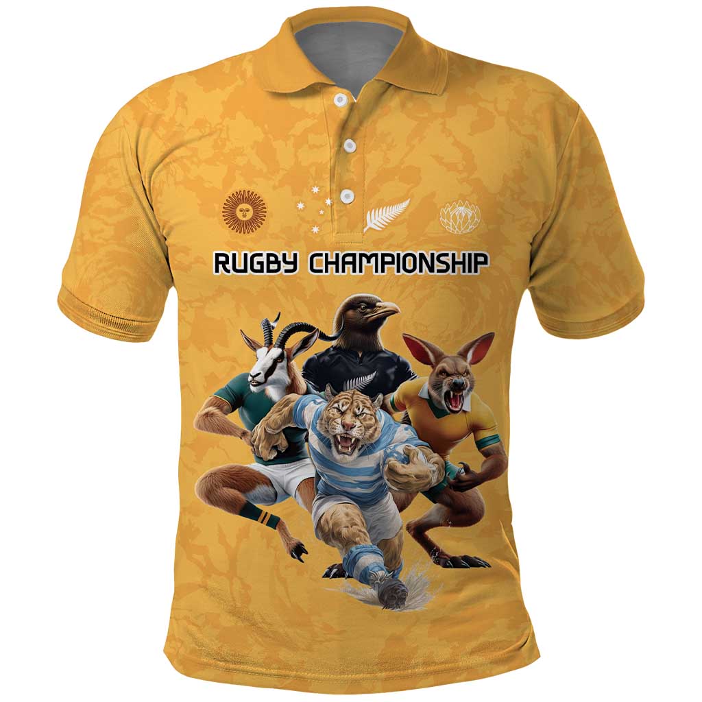 Custom Rugby Southern Hemisphere Polo Shirt Argentina AUNZ South Africa Mascot Gold LT9