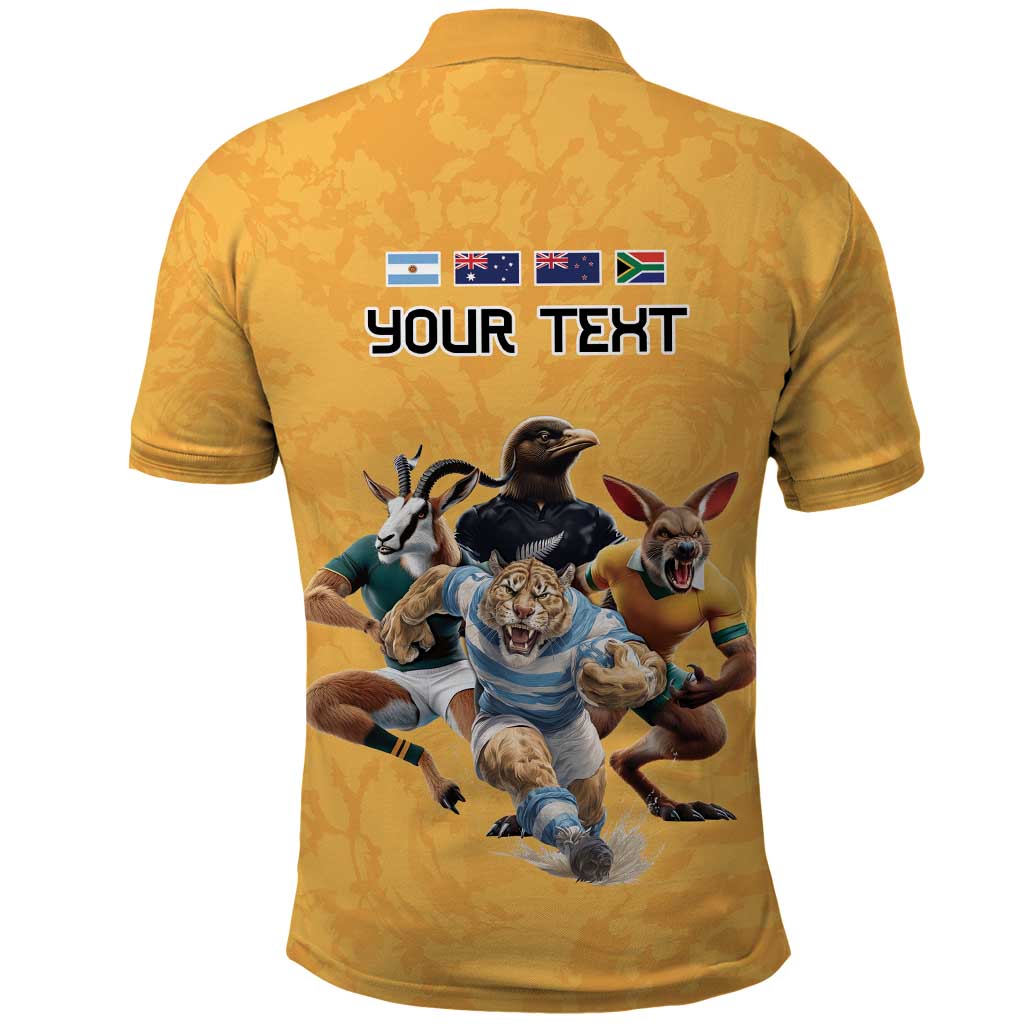 Custom Rugby Southern Hemisphere Polo Shirt Argentina AUNZ South Africa Mascot Gold LT9