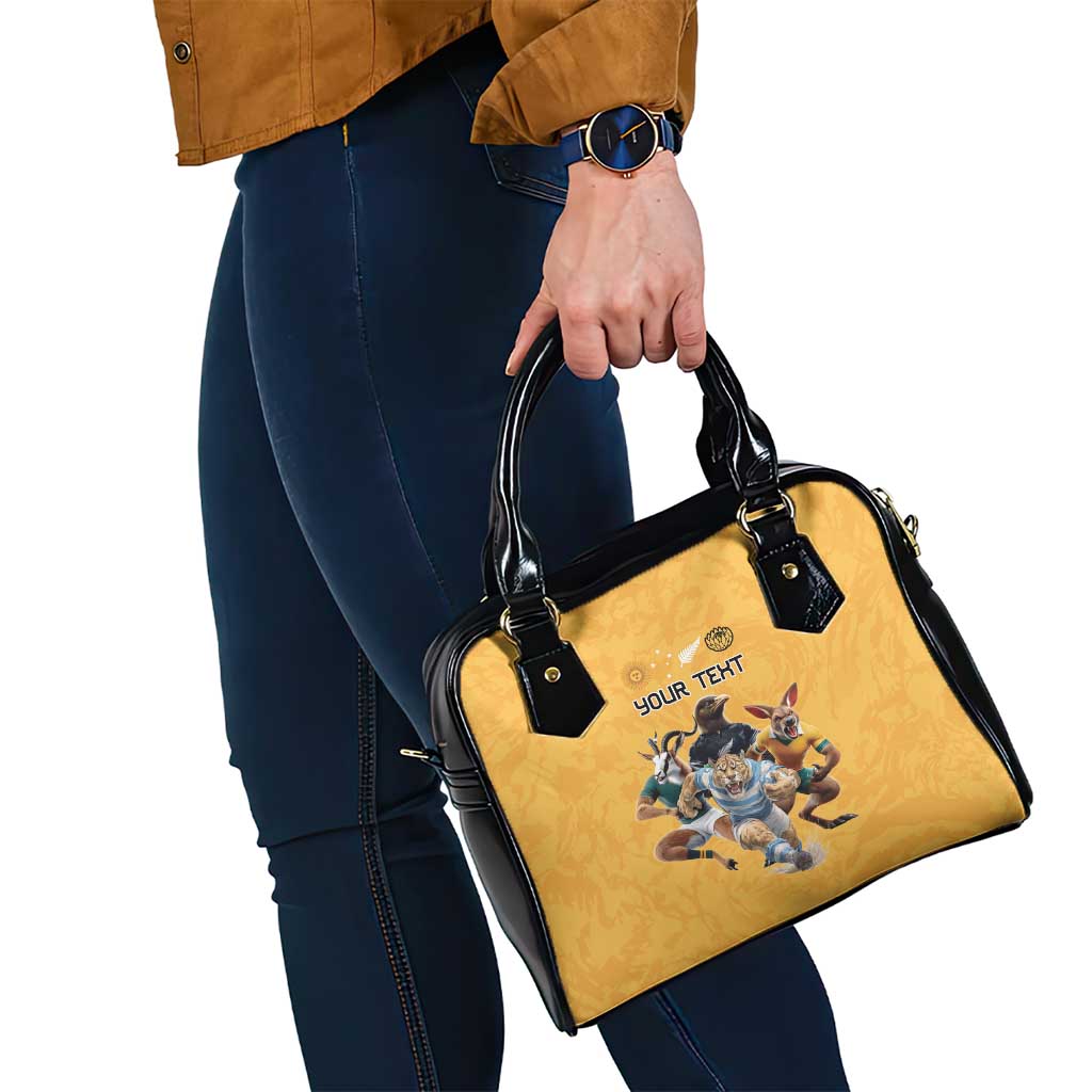 Custom Rugby Southern Hemisphere Shoulder Handbag Argentina AUNZ South Africa Mascot Gold LT9
