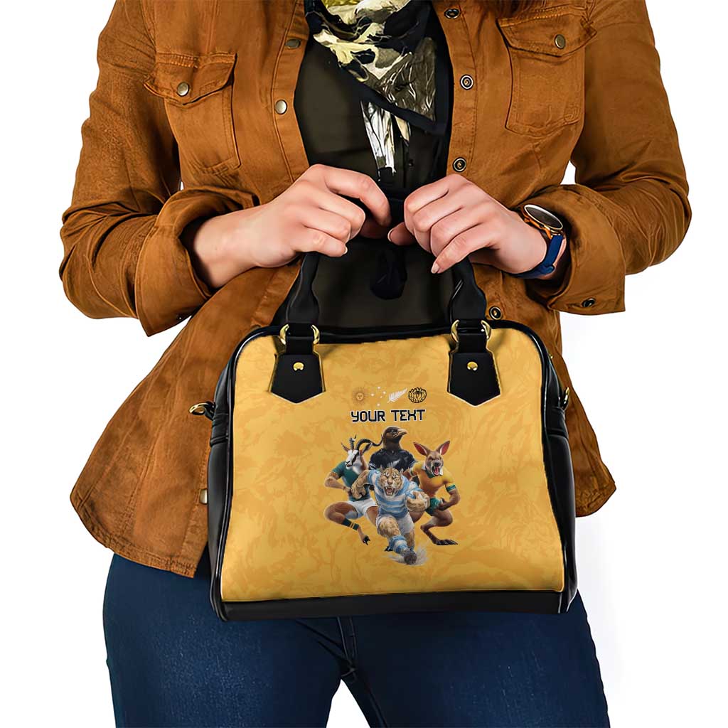 Custom Rugby Southern Hemisphere Shoulder Handbag Argentina AUNZ South Africa Mascot Gold LT9