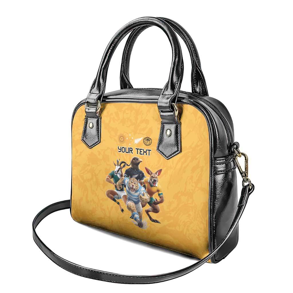 Custom Rugby Southern Hemisphere Shoulder Handbag Argentina AUNZ South Africa Mascot Gold LT9