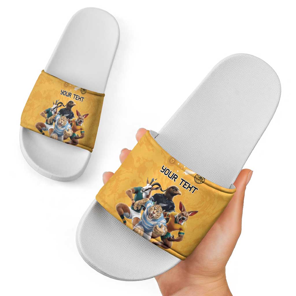 Custom Rugby Southern Hemisphere Slide Sandals Argentina AUNZ South Africa Mascot Gold LT9