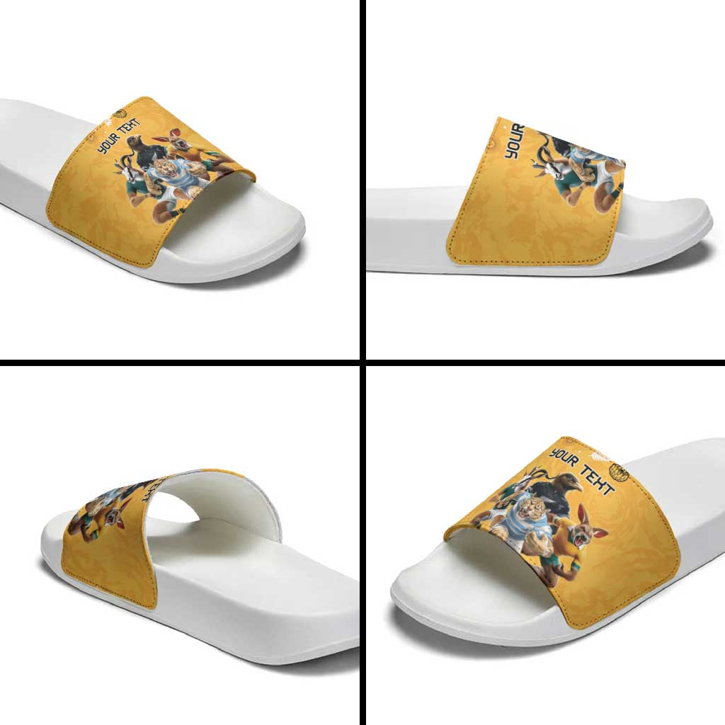 Custom Rugby Southern Hemisphere Slide Sandals Argentina AUNZ South Africa Mascot Gold LT9
