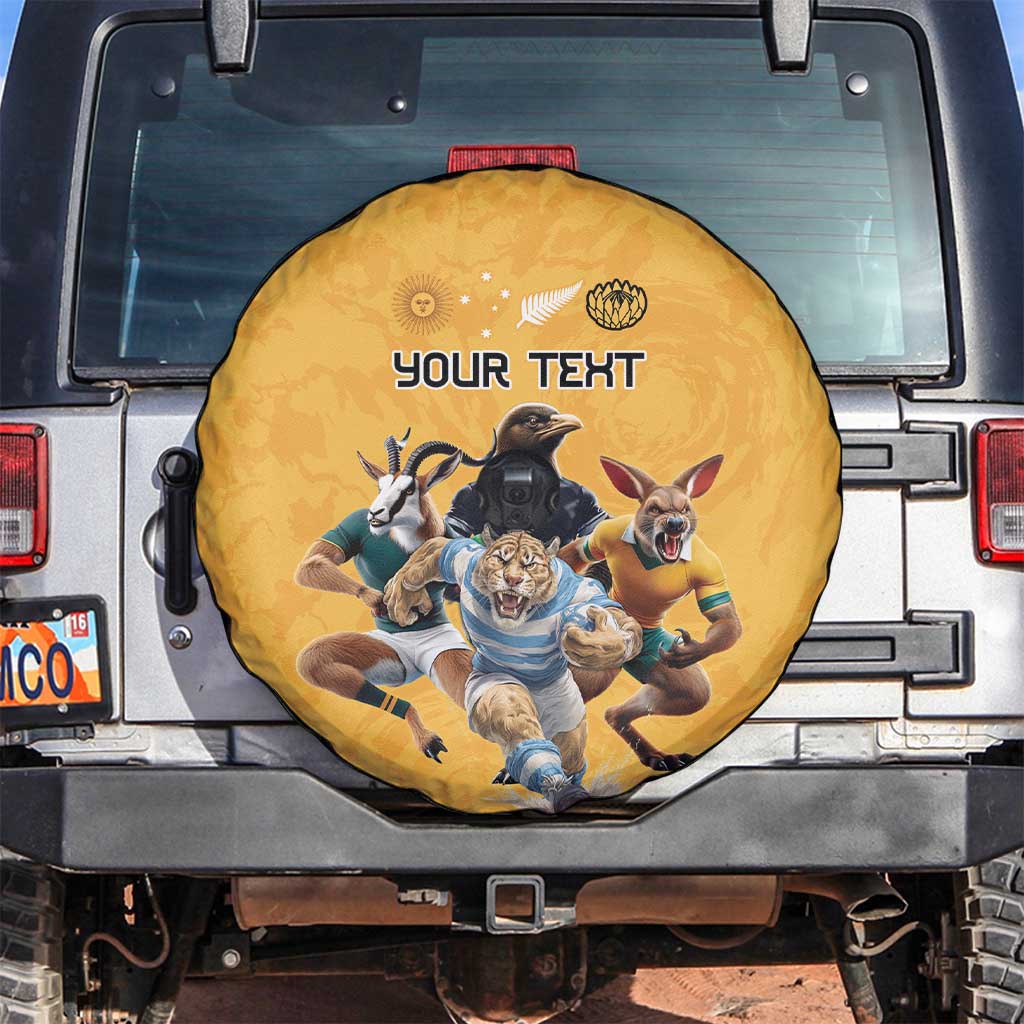 Custom Rugby Southern Hemisphere Spare Tire Cover Argentina AUNZ South Africa Mascot Gold LT9