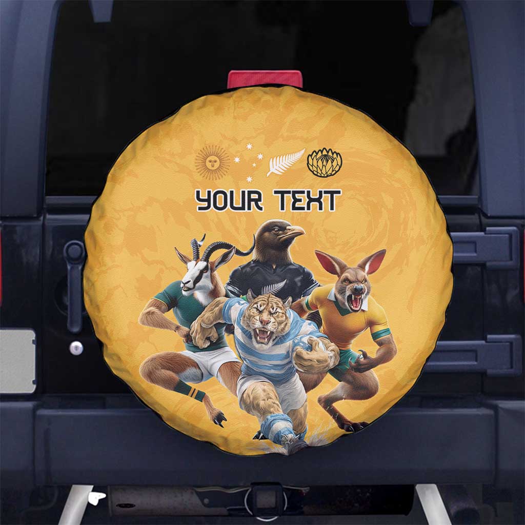 Custom Rugby Southern Hemisphere Spare Tire Cover Argentina AUNZ South Africa Mascot Gold LT9