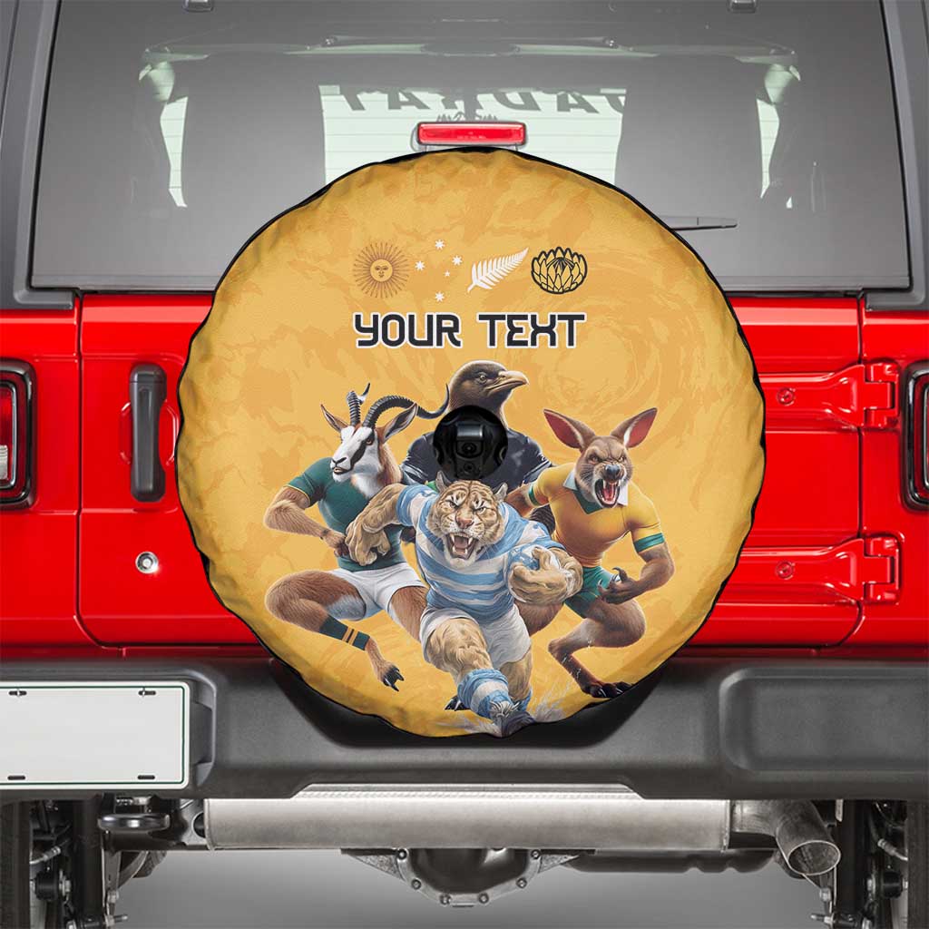 Custom Rugby Southern Hemisphere Spare Tire Cover Argentina AUNZ South Africa Mascot Gold LT9