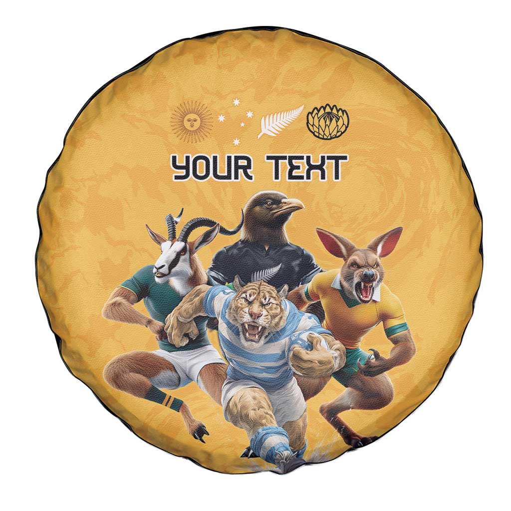Custom Rugby Southern Hemisphere Spare Tire Cover Argentina AUNZ South Africa Mascot Gold LT9