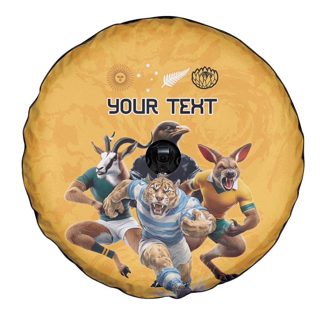 Custom Rugby Southern Hemisphere Spare Tire Cover Argentina AUNZ South Africa Mascot Gold LT9