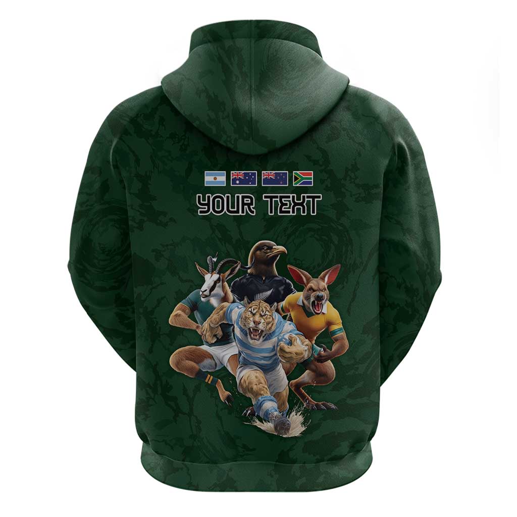 Custom Rugby Southern Hemisphere Hoodie Argentina AUNZ South Africa Mascot Green LT9