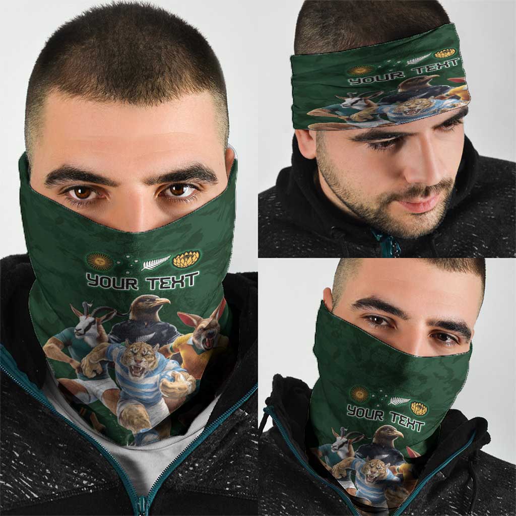 Custom Rugby Southern Hemisphere Neck Gaiter Argentina AUNZ South Africa Mascot Green LT9