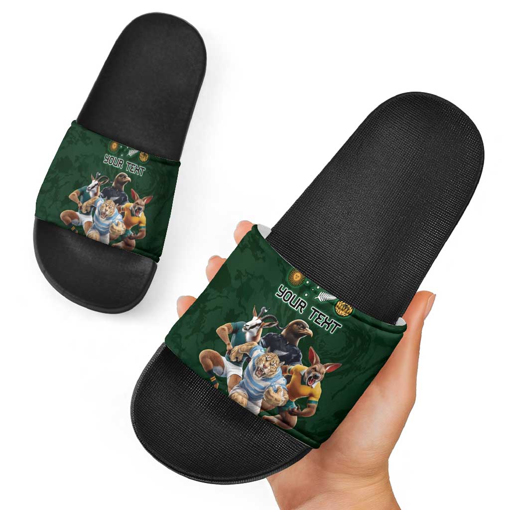 Custom Rugby Southern Hemisphere Slide Sandals Argentina AUNZ South Africa Mascot Green LT9
