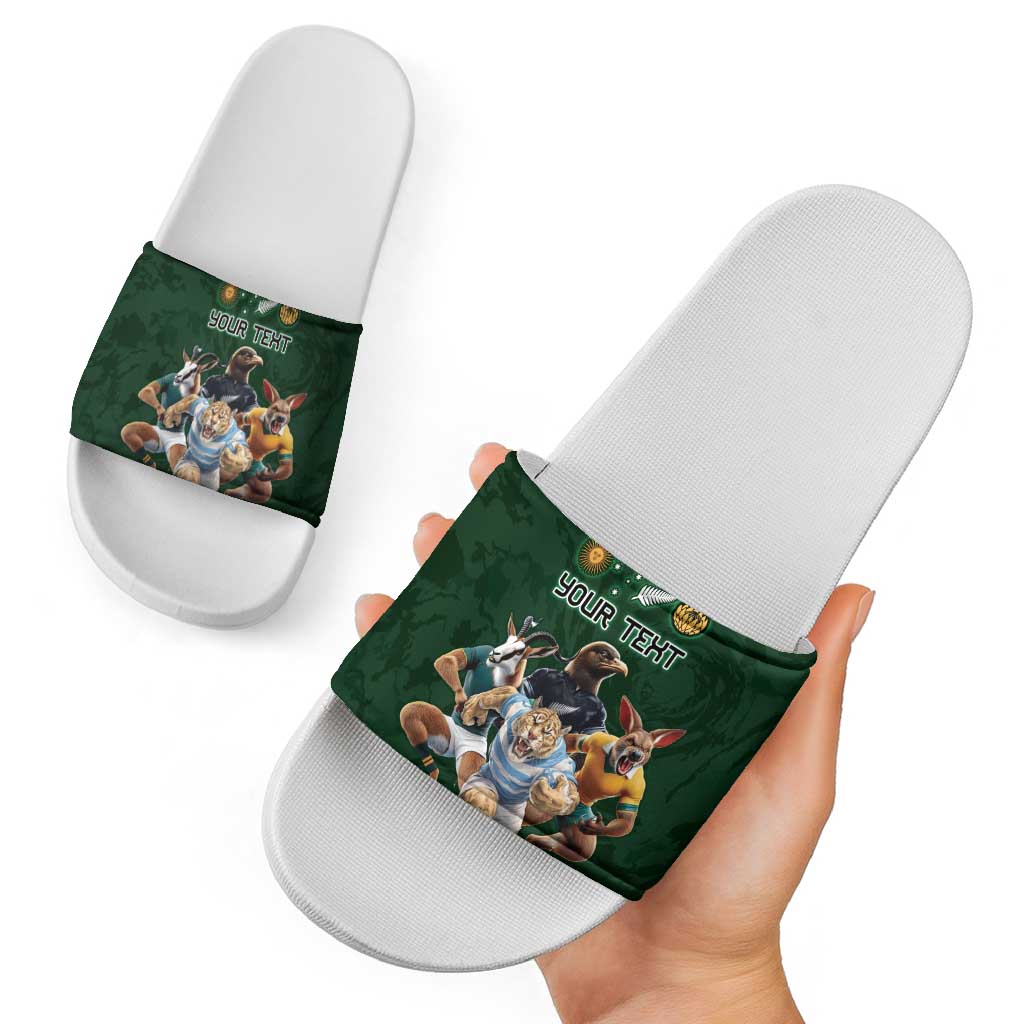 Custom Rugby Southern Hemisphere Slide Sandals Argentina AUNZ South Africa Mascot Green LT9