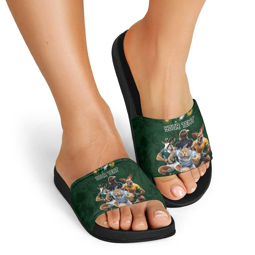 Custom Rugby Southern Hemisphere Slide Sandals Argentina AUNZ South Africa Mascot Green LT9