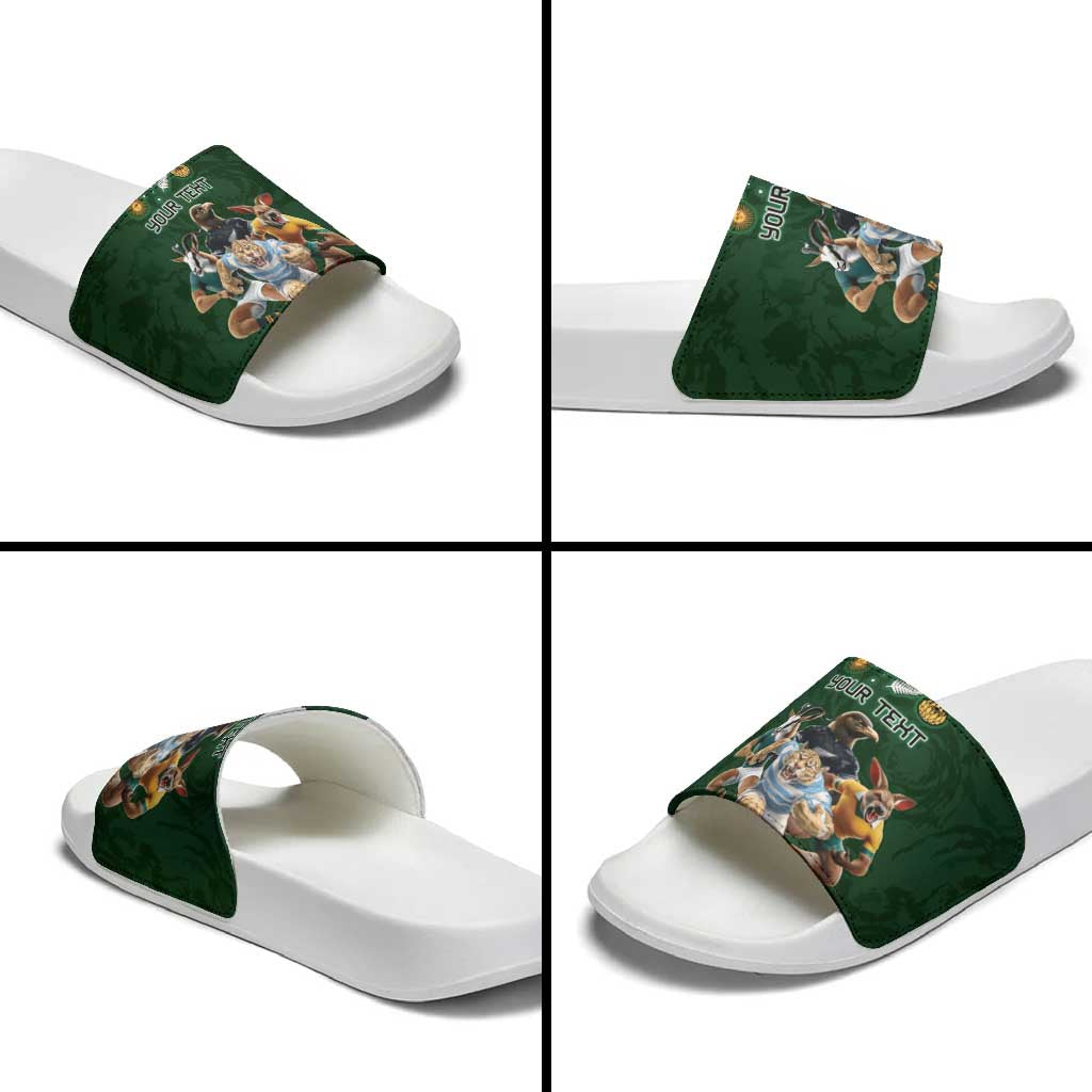 Custom Rugby Southern Hemisphere Slide Sandals Argentina AUNZ South Africa Mascot Green LT9