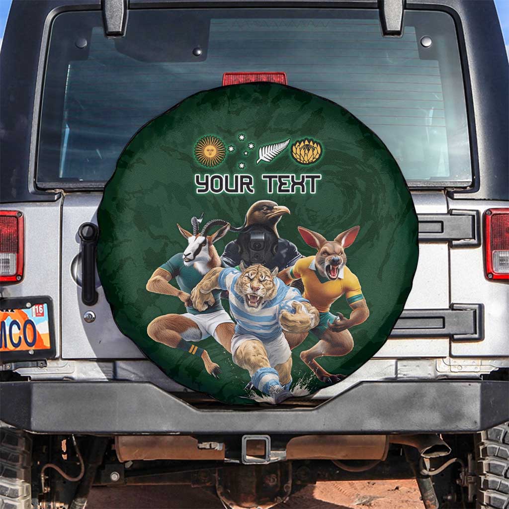 Custom Rugby Southern Hemisphere Spare Tire Cover Argentina AUNZ South Africa Mascot Green LT9