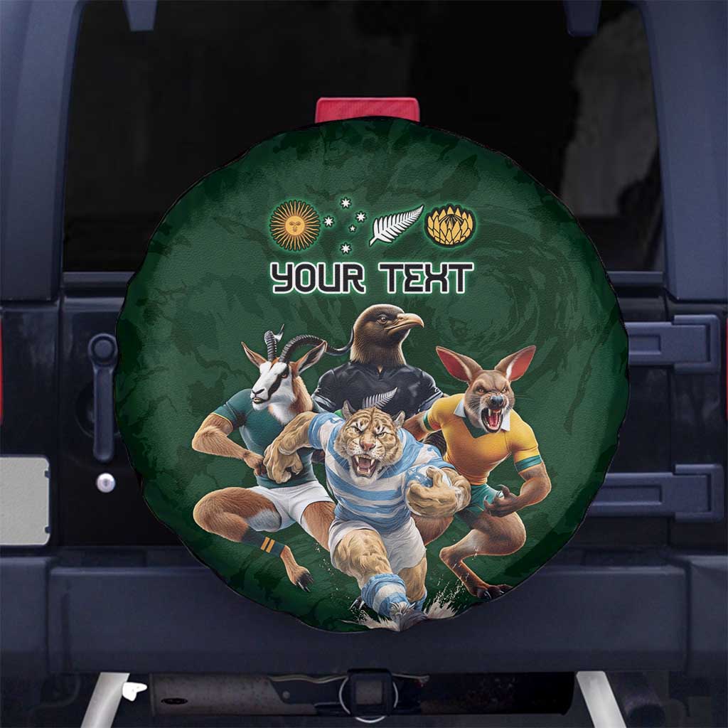 Custom Rugby Southern Hemisphere Spare Tire Cover Argentina AUNZ South Africa Mascot Green LT9