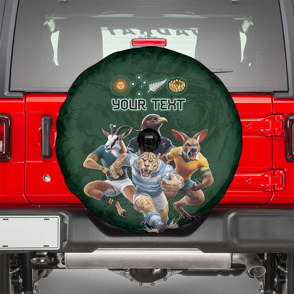 Custom Rugby Southern Hemisphere Spare Tire Cover Argentina AUNZ South Africa Mascot Green LT9