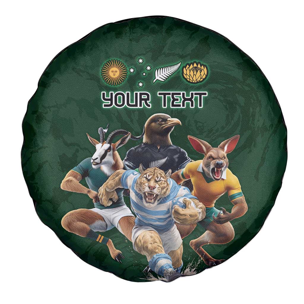 Custom Rugby Southern Hemisphere Spare Tire Cover Argentina AUNZ South Africa Mascot Green LT9