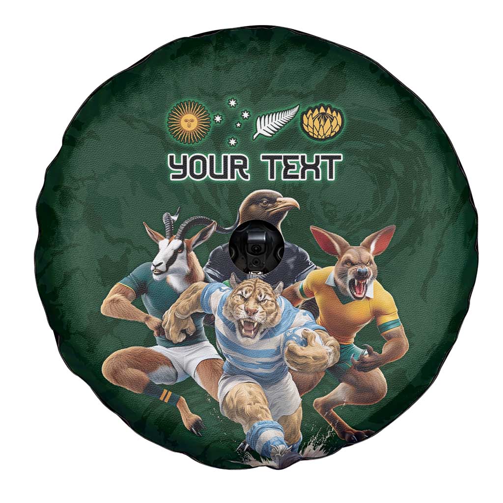 Custom Rugby Southern Hemisphere Spare Tire Cover Argentina AUNZ South Africa Mascot Green LT9