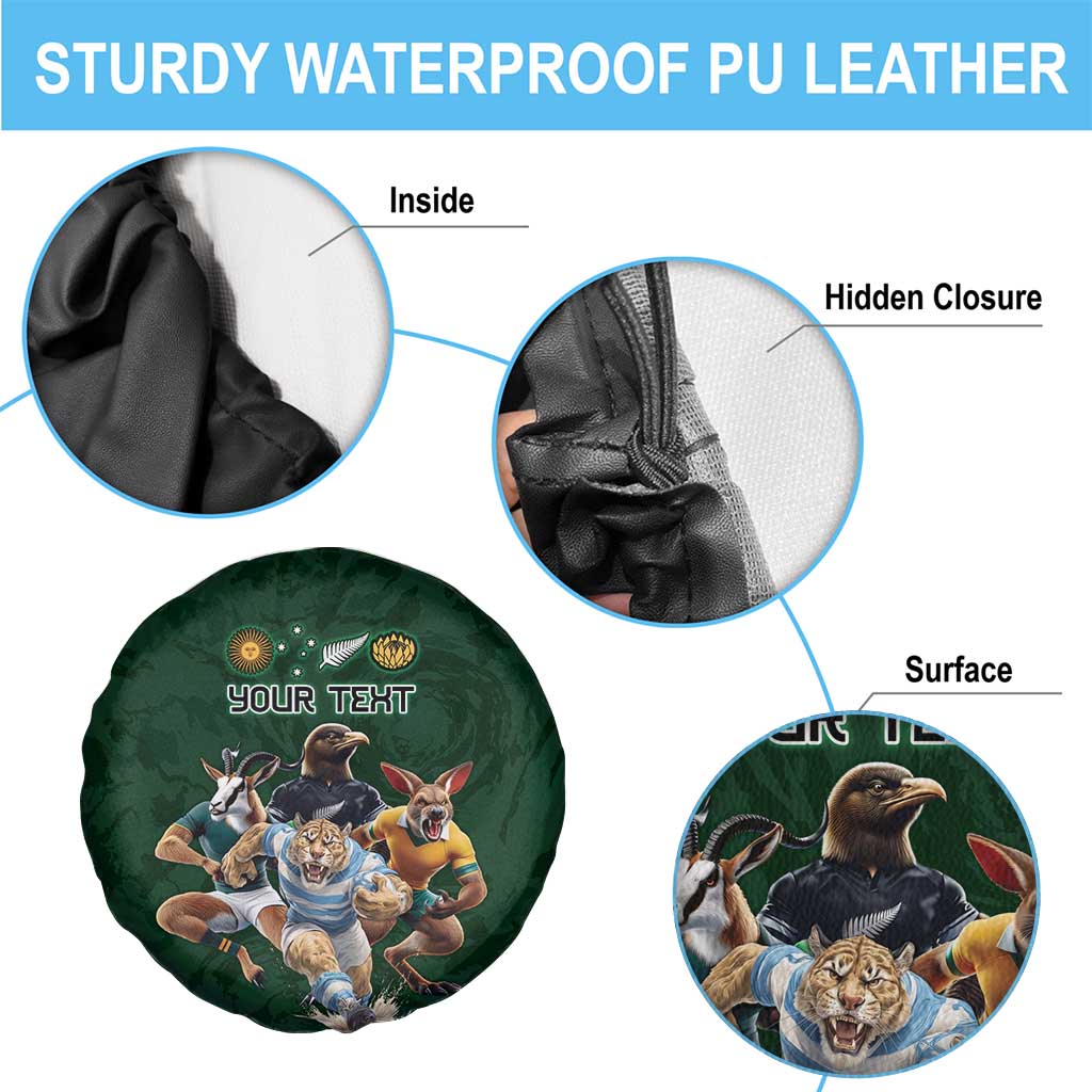 Custom Rugby Southern Hemisphere Spare Tire Cover Argentina AUNZ South Africa Mascot Green LT9