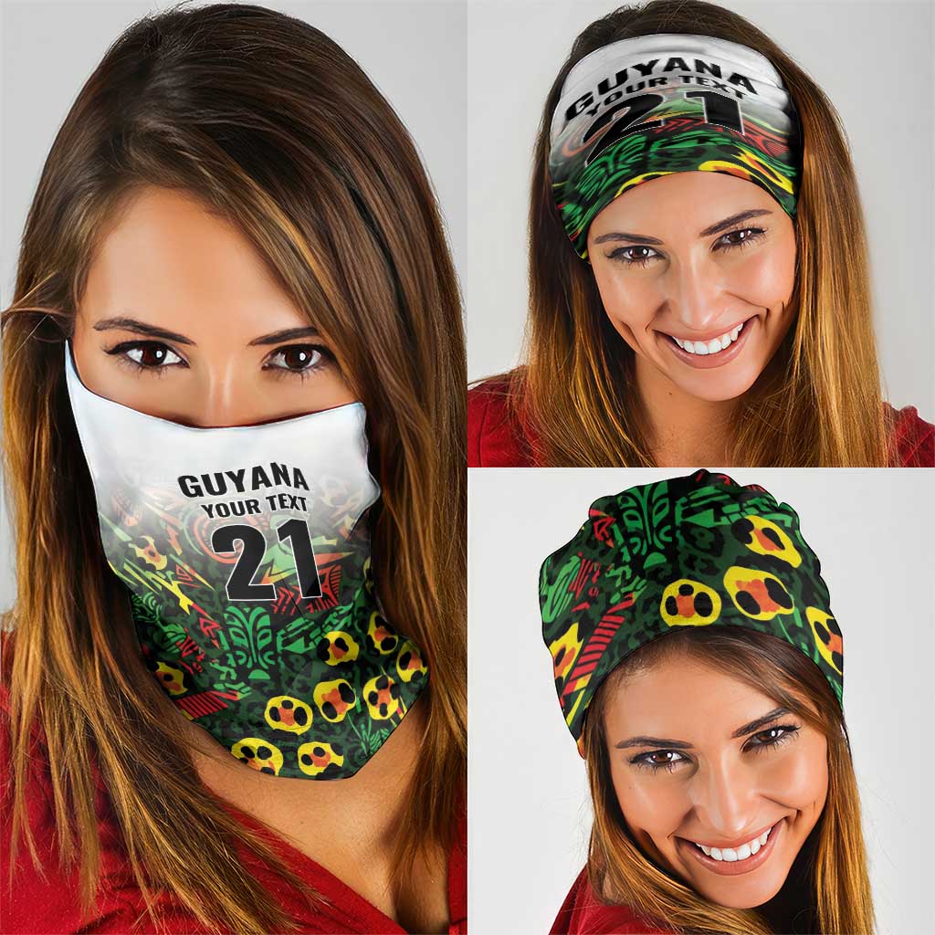 Custom Guyana Football Neck Gaiter Spirit of the Jaguar - White LT9