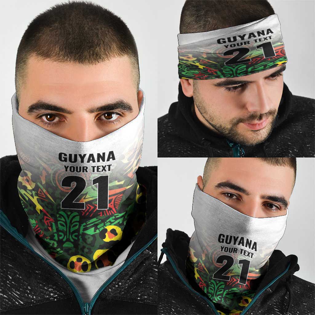 Custom Guyana Football Neck Gaiter Spirit of the Jaguar - White LT9