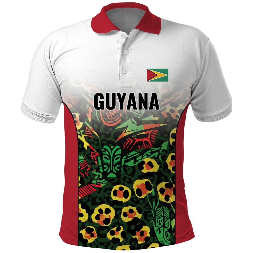 Custom Guyana Football Polo Shirt Spirit of the Jaguar - White LT9