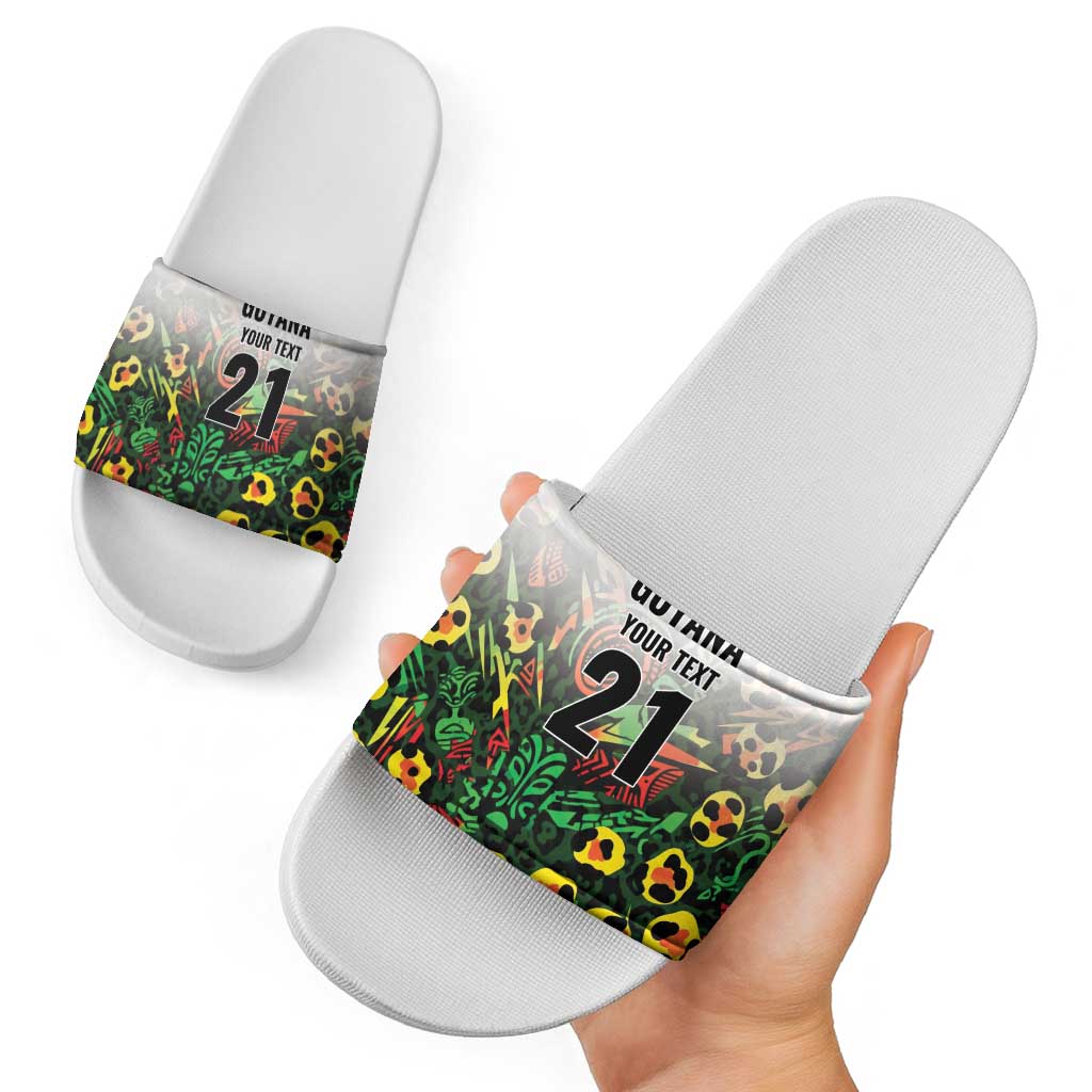 Custom Guyana Football Slide Sandals Spirit of the Jaguar - White LT9