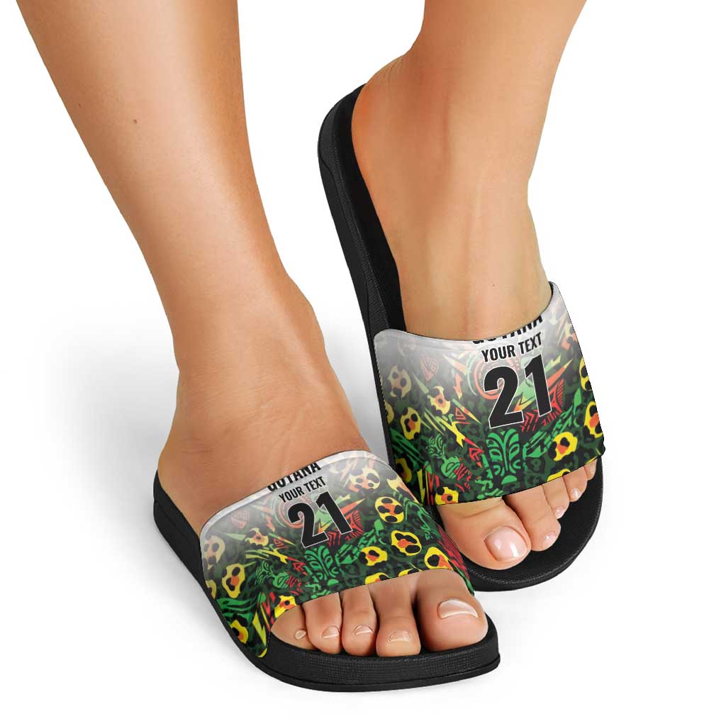 Custom Guyana Football Slide Sandals Spirit of the Jaguar - White LT9