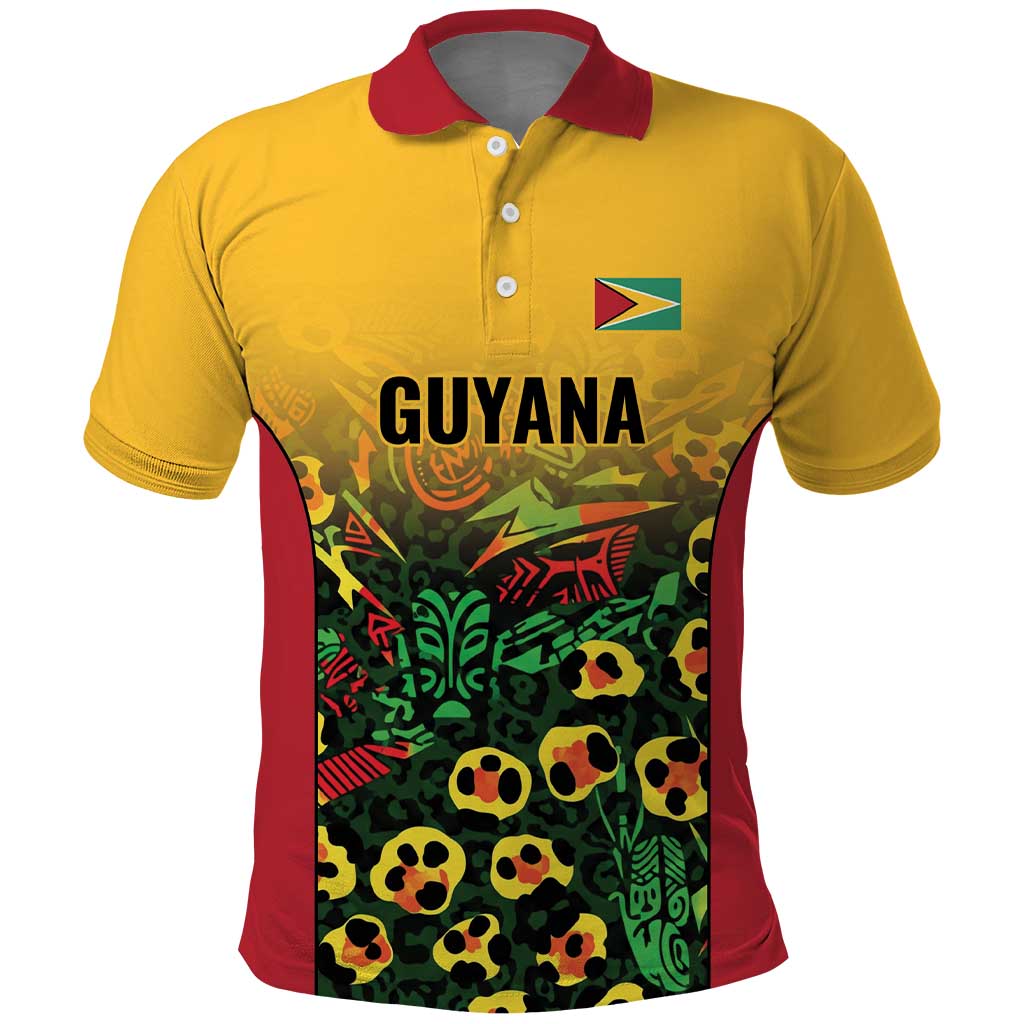 Custom Guyana Football Polo Shirt Spirit of the Jaguar - Yellow LT9