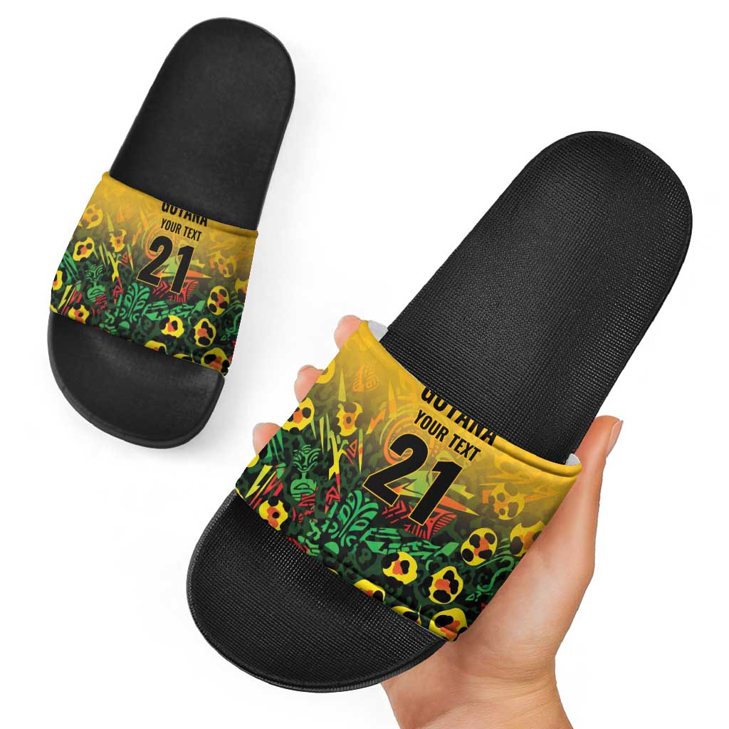 Custom Guyana Football Slide Sandals Spirit of the Jaguar - Yellow LT9