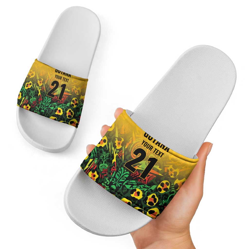 Custom Guyana Football Slide Sandals Spirit of the Jaguar - Yellow LT9