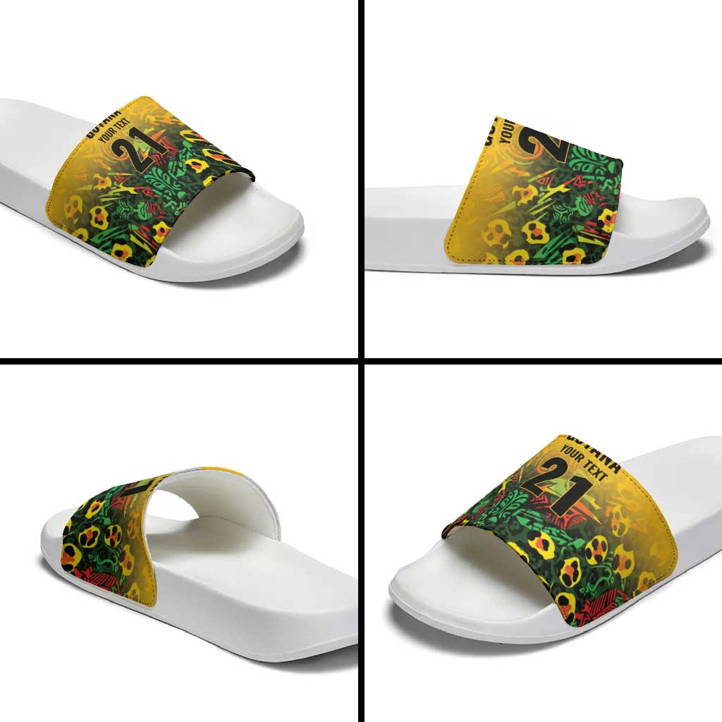 Custom Guyana Football Slide Sandals Spirit of the Jaguar - Yellow LT9